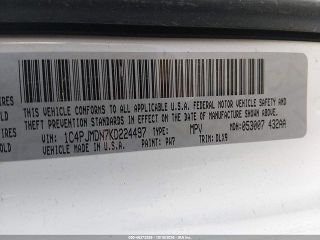 Продаж на аукціоні авто 2019 Jeep Cherokee Limited 4x4, vin: 1C4PJMDN7KD224497, номер лоту: 46372259