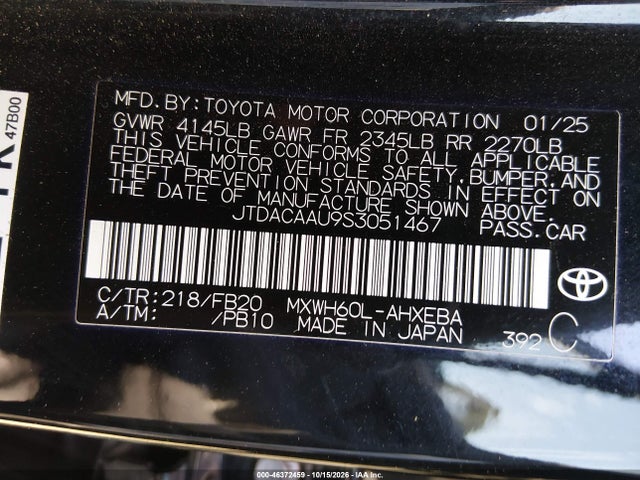Aukcja sprzedaży 2025 Toyota Prius Le, vin: JTDACAAU9S3051467, numer aukcji: 46372459