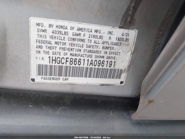 Продажа на аукционе авто 2001 Honda Accord Value Package, vin: 1HGCF86611A096191, номер лота: 46372509