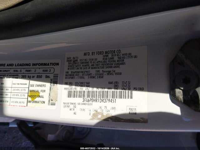 2013 Ford Fusion Se მანქანა იყიდება აუქციონზე, vin: 3FA6P0HR1DR379451, აუქციონის ნომერი: 46372532