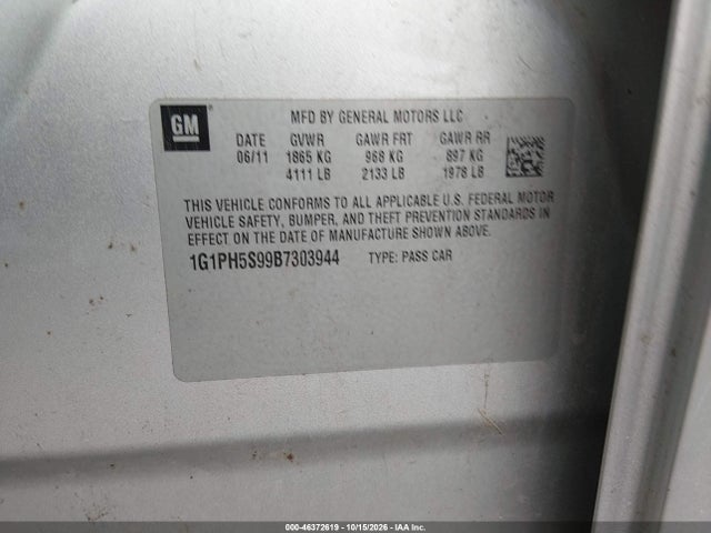 Aukcja sprzedaży 2011 Chevrolet Cruze Ltz, vin: 1G1PH5S99B7303944, numer aukcji: 46372619