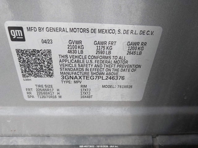 2023 Chevrolet Equinox Awd 2fl მანქანა იყიდება აუქციონზე, vin: 3GNAXTEG7PL246376, აუქციონის ნომერი: 46372632