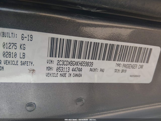 Продаж на аукціоні авто 2019 Dodge Charger Sxt Rwd, vin: 2C3CDXBGXKH659839, номер лоту: 46372645