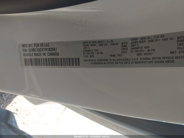 2026 Chrysler Pacifica Limited მანქანა იყიდება აუქციონზე, vin: 2C4RC1GGXTR182047, აუქციონის ნომერი: 46372719
