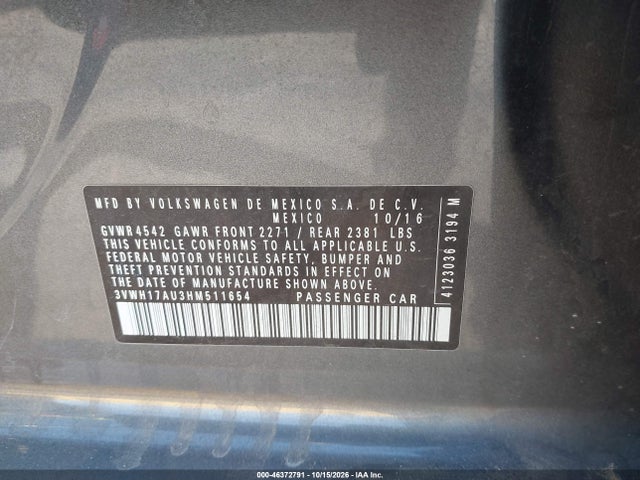 3VWH17AU3HM511654 Volkswagen Golf Alltrack Tsi S/tsi Se/tsi Sel