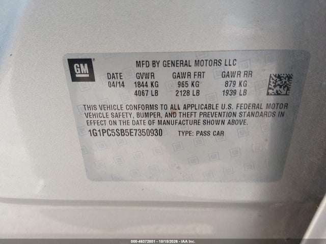 Aukcja sprzedaży 2014 Chevrolet Cruze 1lt Auto, vin: 1G1PC5SB5E7350930, numer aukcji: 46372801