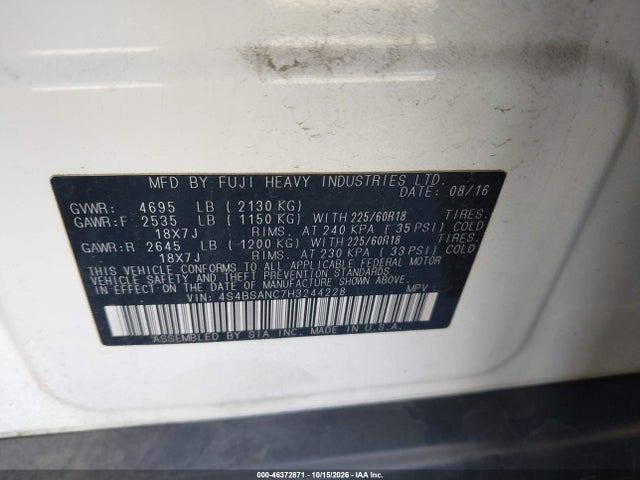 Subaru Outback 2.5i Limited 2017 4S4BSANC7H3244228 Image 9