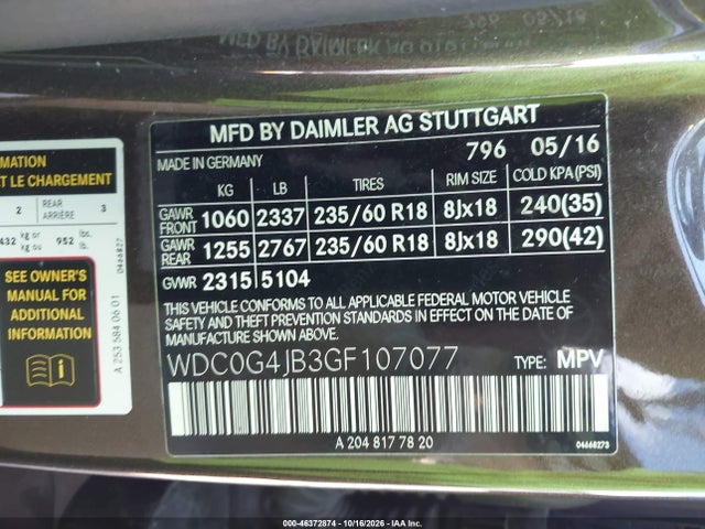 Продажа на аукционе авто 2016 Mercedes-benz Glc 300, vin: WDC0G4JB3GF107077, номер лота: 46372874