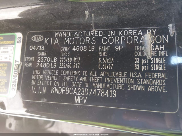 Продаж на аукціоні авто 2013 Kia Sportage Lx, vin: KNDPBCA23D7478419, номер лоту: 46373050