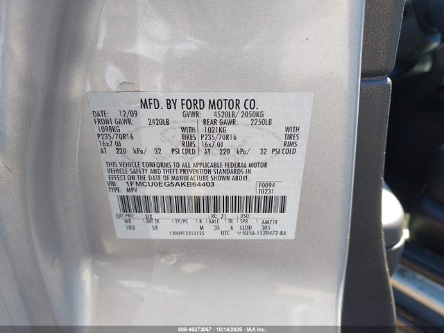 Продаж на аукціоні авто 2010 Ford Escape Limited, vin: 1FMCU0EG5AKB64403, номер лоту: 46373067