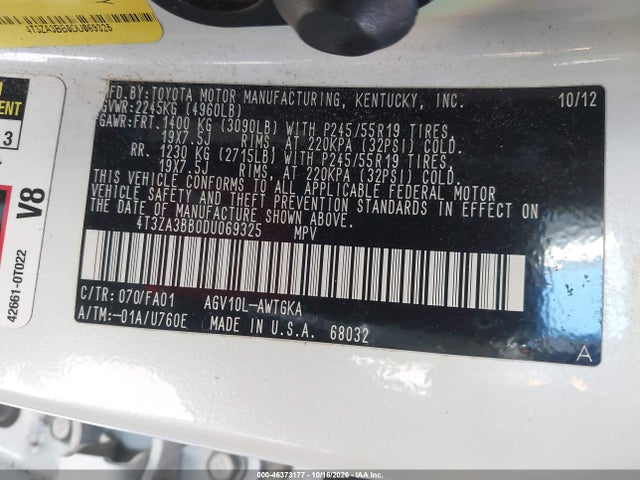 Продажа на аукционе авто 2013 Toyota Venza Le, vin: 4T3ZA3BB0DU069325, номер лота: 46373177