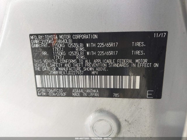 46373203 :رقم المزاد ، JTMRFREV7JD227937 vin ، 2018 Toyota Rav4 Xle مزاد بيع