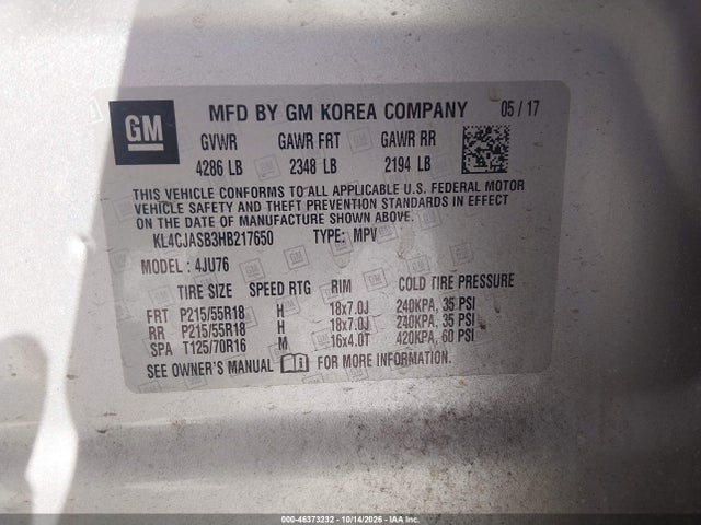 Продаж на аукціоні авто 2017 Buick Encore Preferred, vin: KL4CJASB3HB217650, номер лоту: 46373232