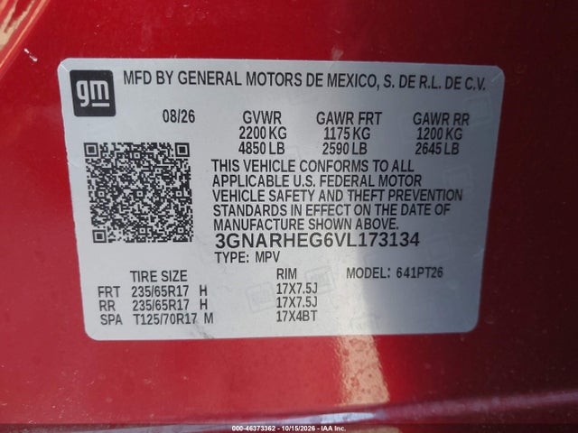 3GNARHEG6VL173134 Chevrolet Equinox