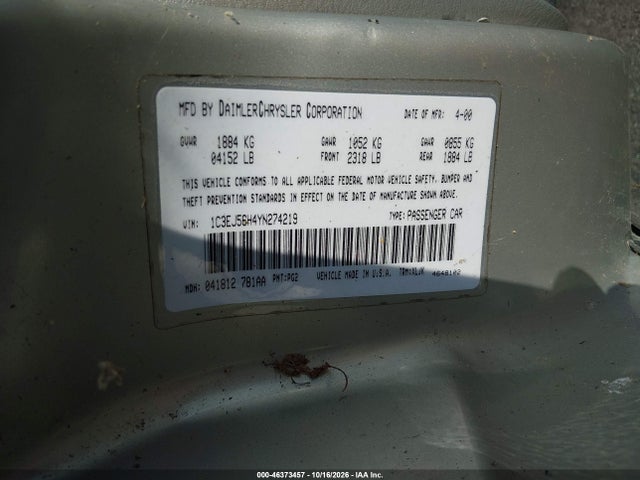 Продажа на аукционе авто 2000 Chrysler Cirrus Lxi, vin: 1C3EJ56H4YN274219, номер лота: 46373457