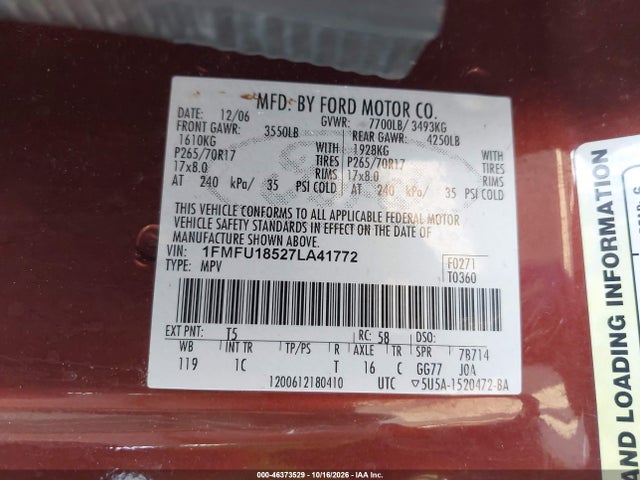 Продажа на аукционе авто 2007 Ford Expedition Eddie Bauer, vin: 1FMFU18527LA41772, номер лота: 46373529