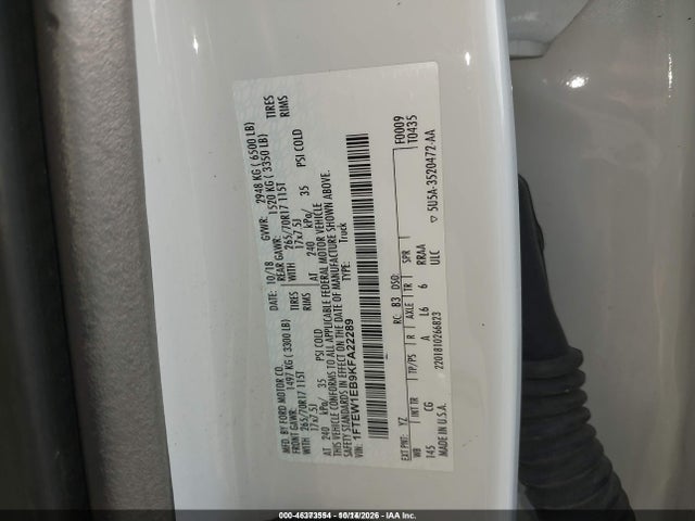 46373554 :رقم المزاد ، 1FTEW1EB9KFA22289 vin ، 2019 Ford F-150 Xl مزاد بيع