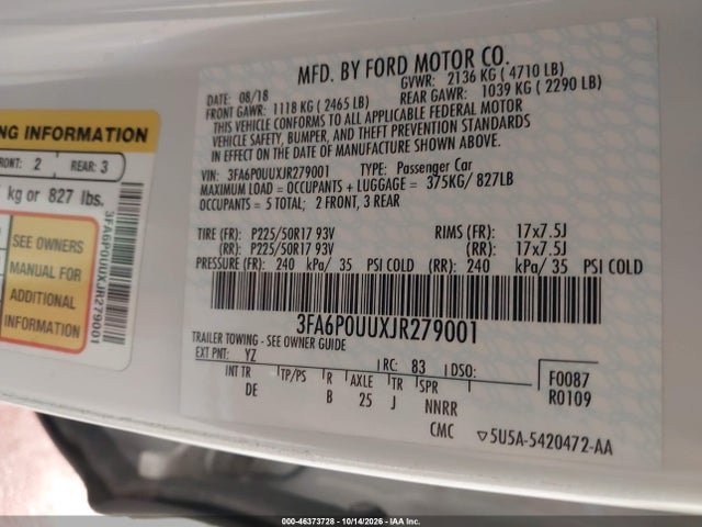 Ford Fusion Hybrid S 2018 3FA6P0UUXJR279001 Image 9