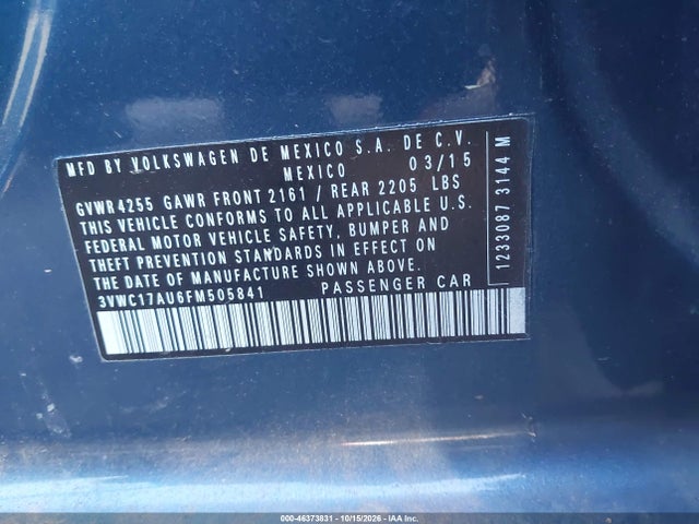 3VWC17AU6FM505841 Volkswagen Golf Sportwagen Tsi S 4-door