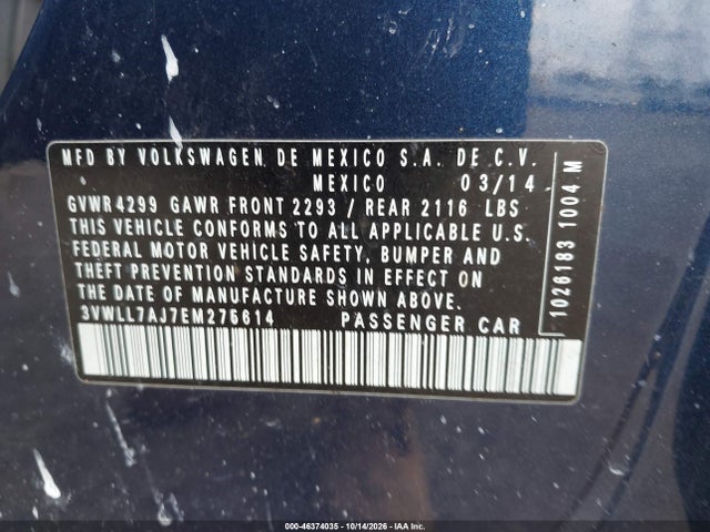 Продаж на аукціоні авто 2014 Volkswagen Jetta 2.0l Tdi, vin: 3VWLL7AJ7EM275614, номер лоту: 46374035