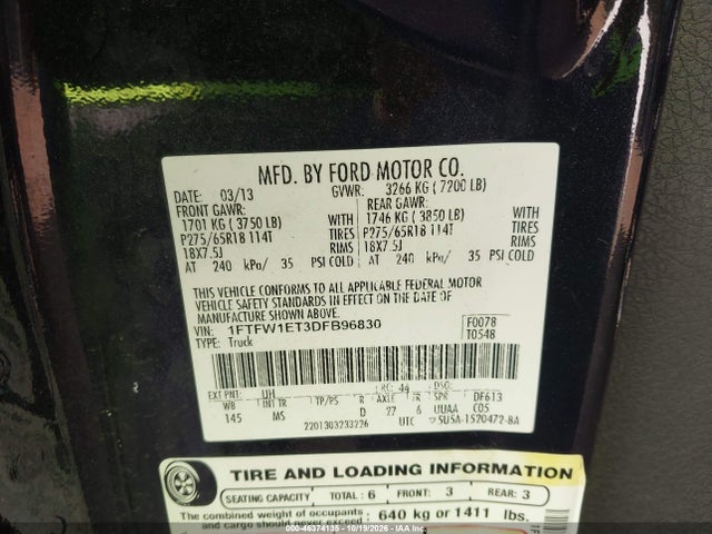 Продаж на аукціоні авто 2013 Ford F-150 Xlt, vin: 1FTFW1ET3DFB96830, номер лоту: 46374135
