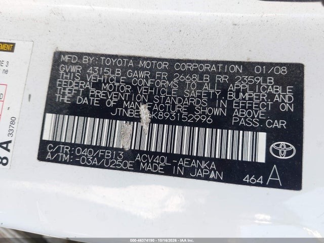 Aukcja sprzedaży 2009 Toyota Camry Le/se/xle, vin: JTNBE46K893152996, numer aukcji: 46374190