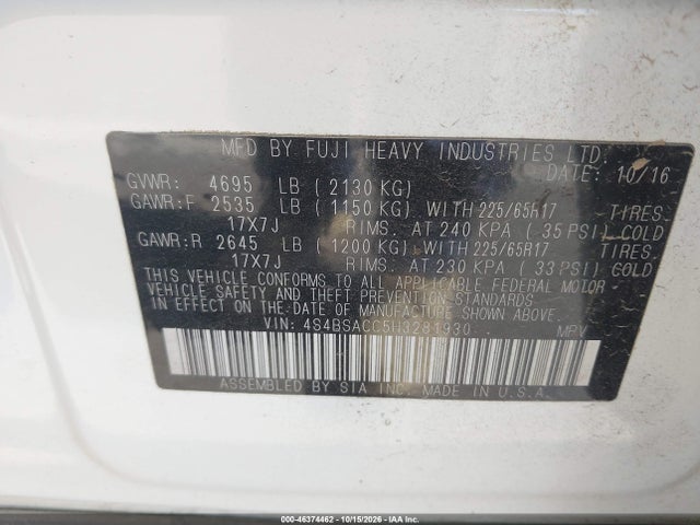 4S4BSACC5H3281930 Subaru Outback 2.5i Premium