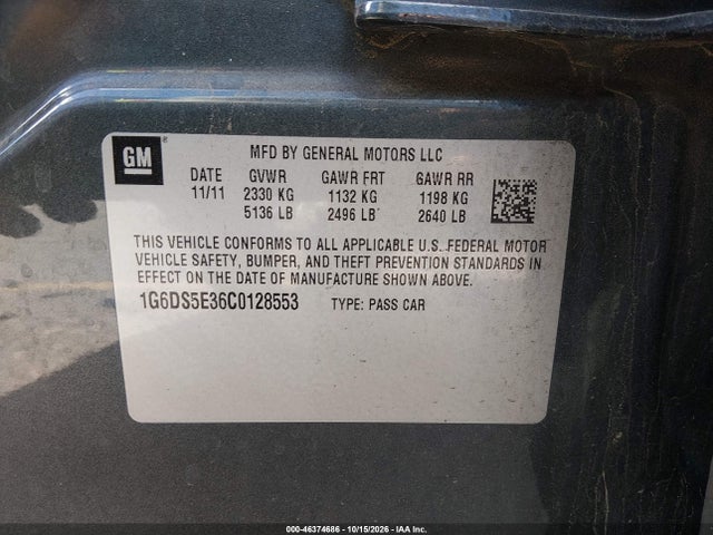 46374686 :رقم المزاد ، 1G6DS5E36C0128553 vin ، 2012 Cadillac Cts Premium مزاد بيع