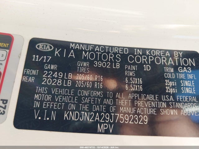 Продаж на аукціоні авто 2018 Kia Soul, vin: KNDJN2A29J7592329, номер лоту: 46374733