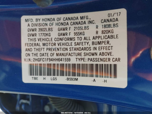 Honda Civic Touring 2017 2HGFC1F94HH641559 Image 9