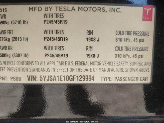 Tesla MODEL S 2016 5YJSA1E10GF129994 Image 9