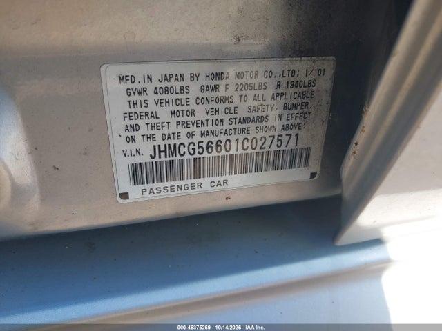 Aukcja sprzedaży 2001 Honda Accord 2.3 Ex, vin: JHMCG56601C027571, numer aukcji: 46375269