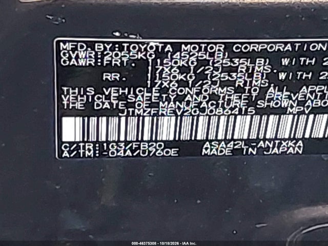 46375308 :رقم المزاد ، JTMZFREV2GJ086415 vin ، 2016 Toyota Rav4 Le مزاد بيع