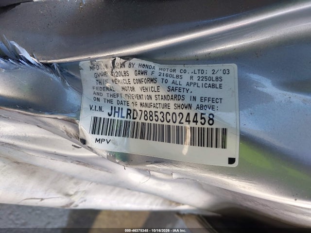 Aukcja sprzedaży 2003 Honda Cr-v Ex, vin: JHLRD78853C024458, numer aukcji: 46375348