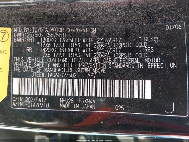 Aukcja sprzedaży 2006 Toyota Highlander Hybrid V6, vin: JTEEW21A060023502, numer aukcji: 46375400