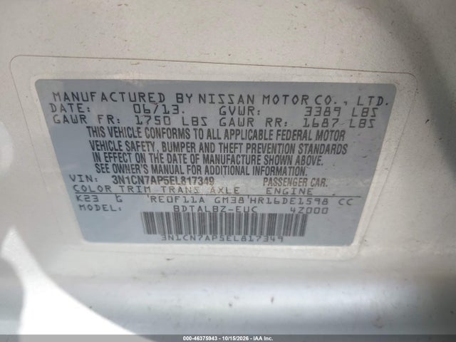 Nissan Versa 1.6 Sv 2014 3N1CN7AP5EL817349 Image 9