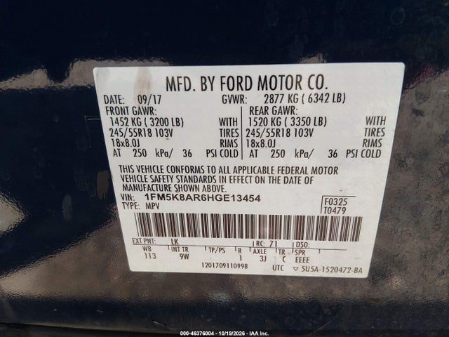 Продаж на аукціоні авто 2017 Ford Utility Police Interceptor, vin: 1FM5K8AR6HGE13454, номер лоту: 46376004
