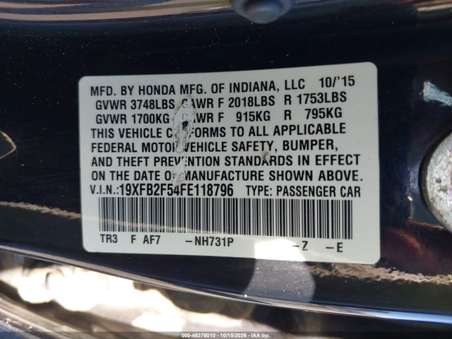 Honda Civic Lx 2015 19XFB2F54FE118796 Image 9