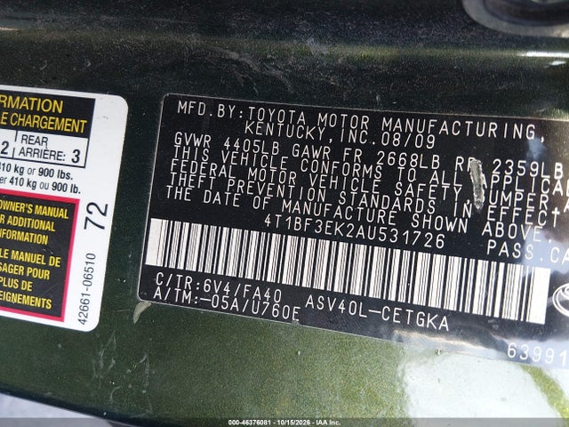Aukcja sprzedaży 2010 Toyota Camry Xle, vin: 4T1BF3EK2AU531726, numer aukcji: 46376081