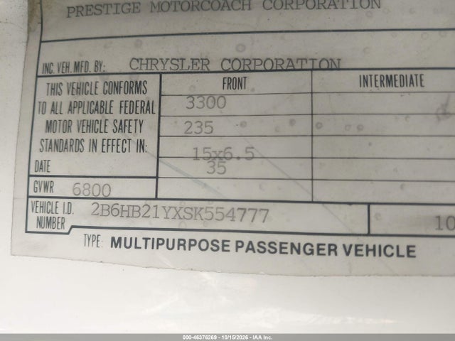 Продаж на аукціоні авто 1995 Dodge Ram Van B2500, vin: 2B6HB21YXSK554777, номер лоту: 46376269