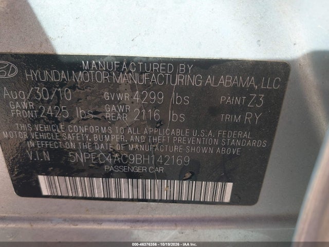 Продажа на аукционе авто 2011 Hyundai Sonata Se, vin: 5NPEC4AC9BH142169, номер лота: 46376356