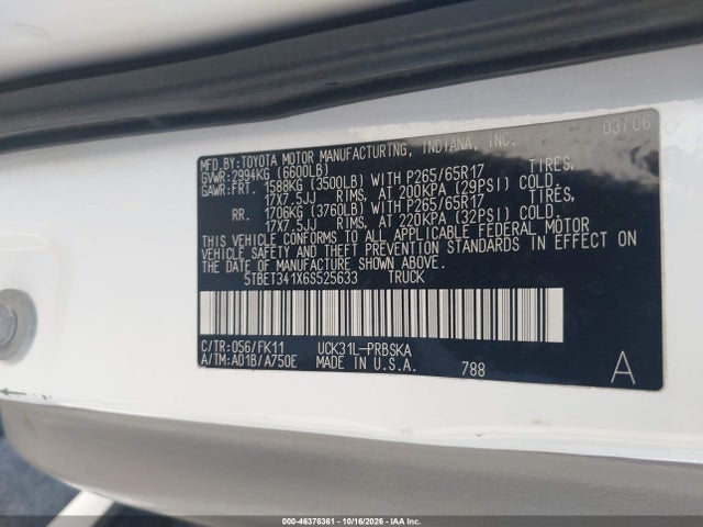 Продаж на аукціоні авто 2006 Toyota Tundra Sr5 V8, vin: 5TBET341X6S525633, номер лоту: 46376361