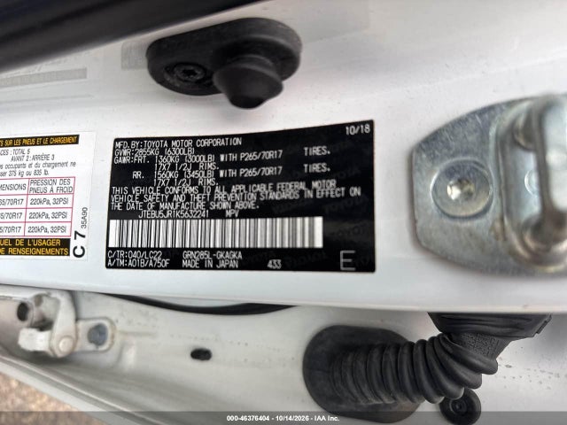 46376404 :رقم المزاد ، JTEBU5JR1K5632241 vin ، 2019 Toyota 4runner Trd Off Road Premium مزاد بيع