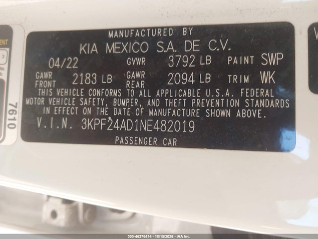 KIA Forte Lxs 2022 3KPF24AD1NE482019 Image 9