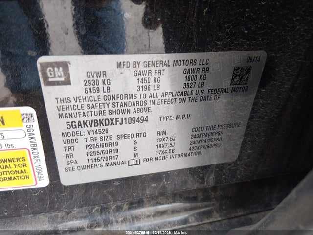 Aukcja sprzedaży 2015 Buick Enclave Leather, vin: 5GAKVBKDXFJ109494, numer aukcji: 46376519