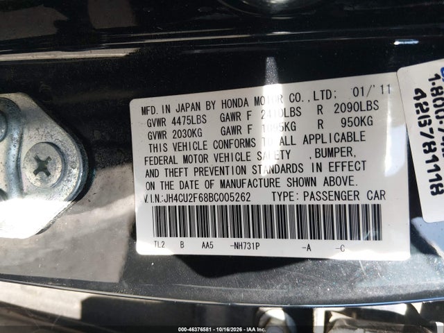 Aukcja sprzedaży 2011 Acura Tsx 2.4, vin: JH4CU2F68BC005262, numer aukcji: 46376581