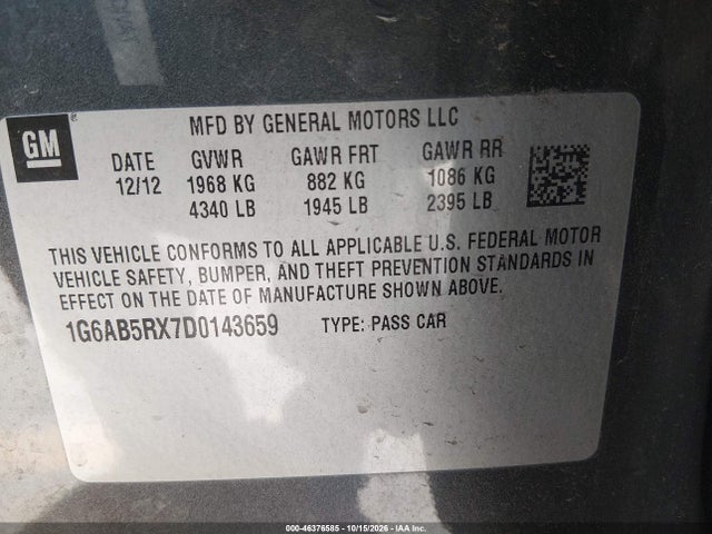 2013 Cadillac Ats Luxury მანქანა იყიდება აუქციონზე, vin: 1G6AB5RX7D0143659, აუქციონის ნომერი: 46376585
