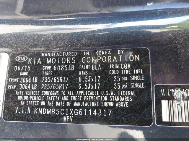 KIA SEDONA LX 2016 KNDMB5C1XG6114317 Image 9