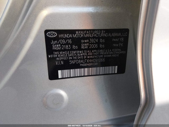 Продаж на аукціоні авто 2017 Hyundai Elantra Se, vin: 5NPD84LFXHH091066, номер лоту: 46376825