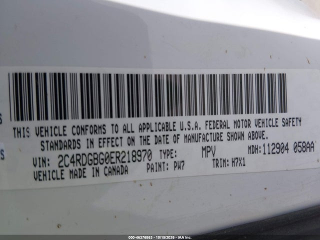 2014 Dodge Grand Caravan American Value Pkg მანქანა იყიდება აუქციონზე, vin: 2C4RDGBG0ER218970, აუქციონის ნომერი: 46376863